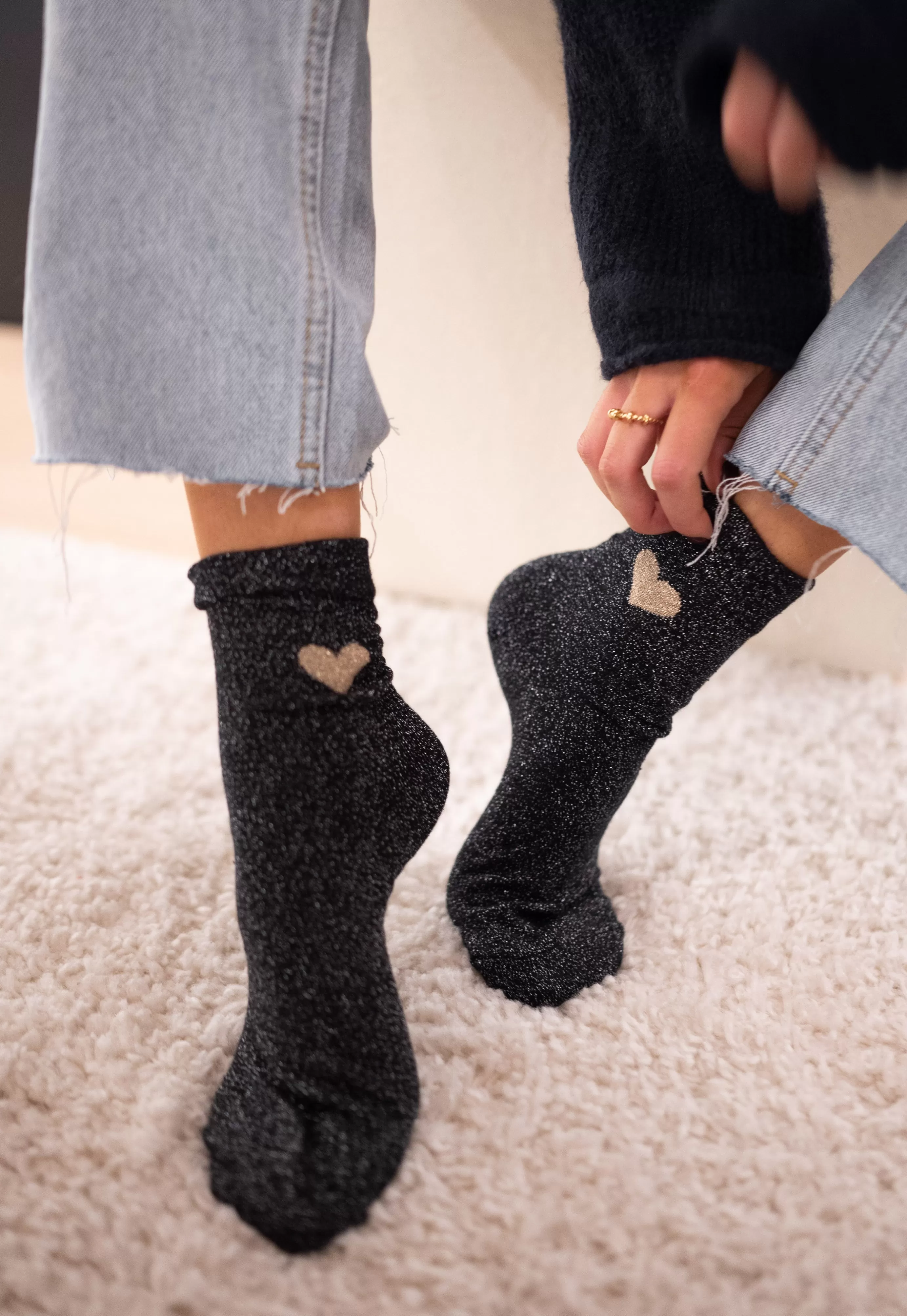 Easy Clothes Chaussettes Heart Noires Sale