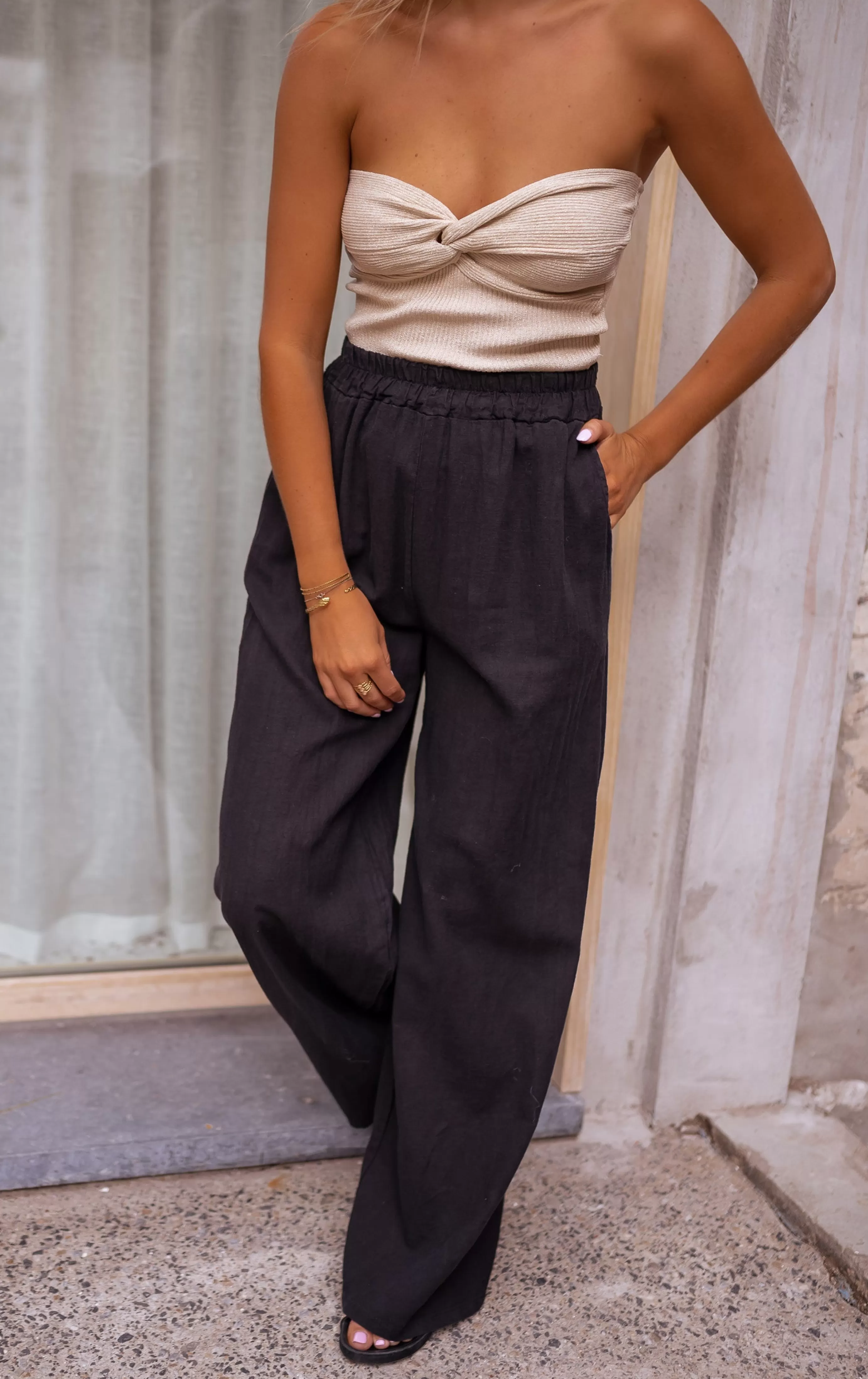 Easy Clothes Pantalon Tim en lin Noir Online